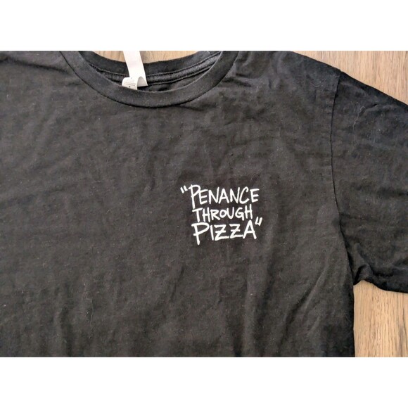 Size M "Penance Through Pizza" Purgatory Pizza Praying Hands Long sleeve T-shirt - Picture 3 of 10